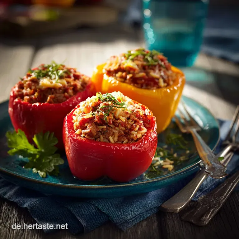 Gef&uuml;llte Paprika Der Klassiker mit Reis und Hack in Tomatensauce