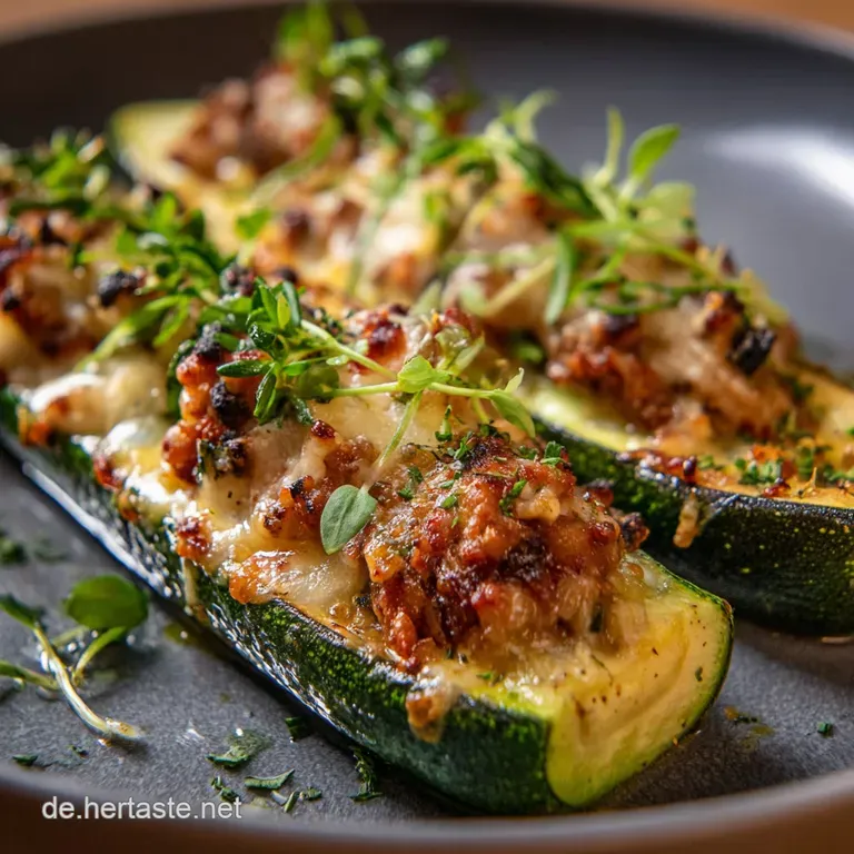Herzhafte ZucchiniBoote Gef&uuml;llt mit Hackfleisch und geschmolzenem K&auml;se