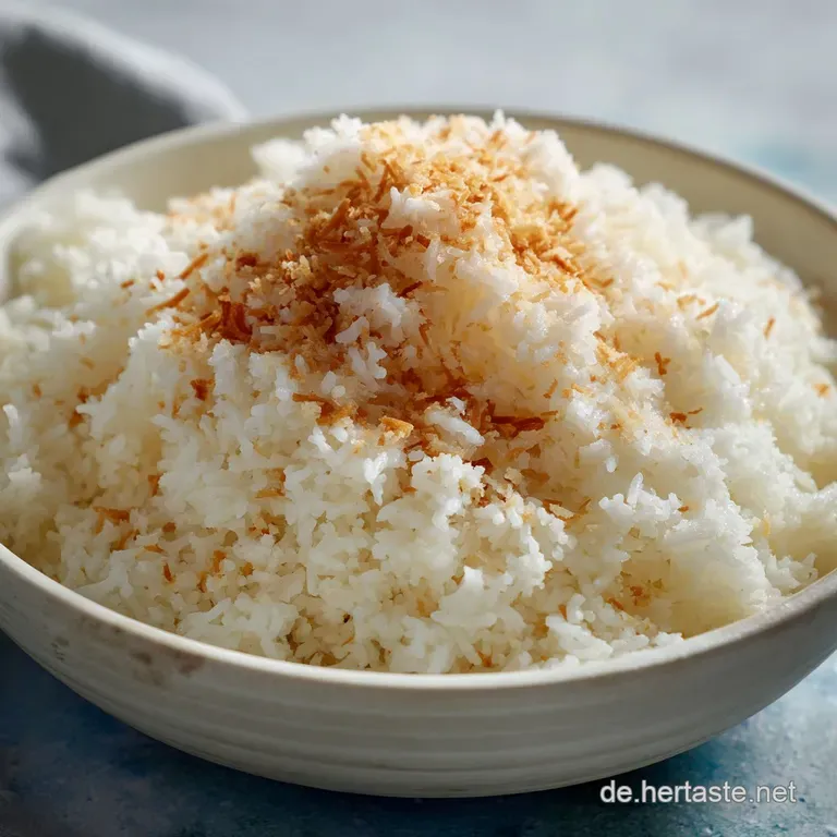A mound of soft, white rice artfully arranged on a modern plate. Light reflects off its surface, hinting at a comforting, ...