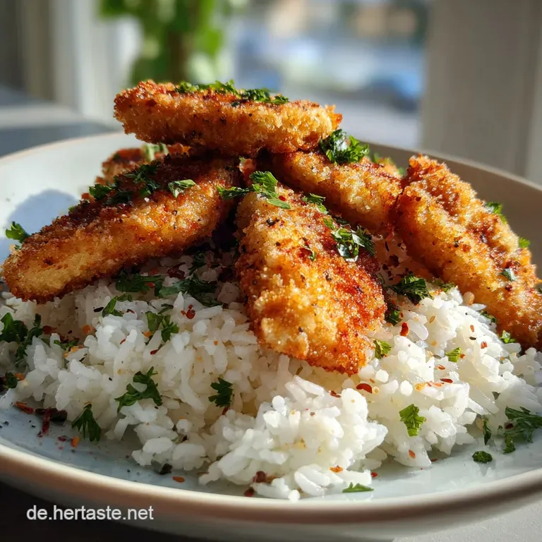 Steaming Geschnetzeltes over fluffy white rice, garnished with bright parsley. The creamy sauce glistens, appetizing.