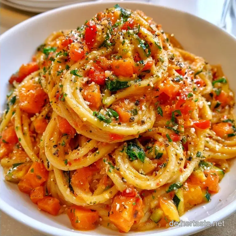 Gesunde Kinderpasta mit Regenbogen-Gem&uuml;seso&szlig;e