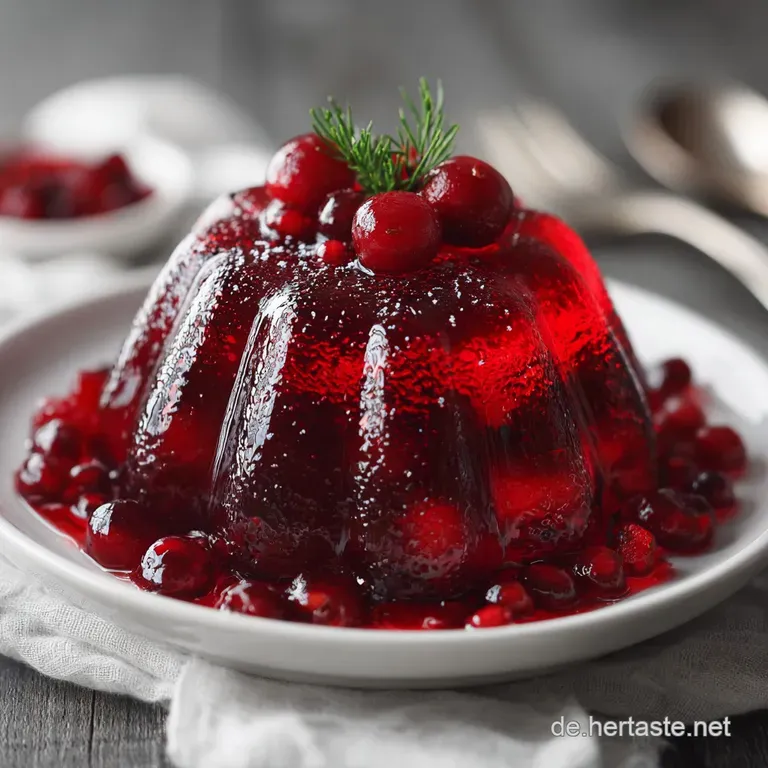 Ruby-red Gl&uuml;hweingelee shimmering beneath a delicate dusting of powdered sugar, served with orange slices.