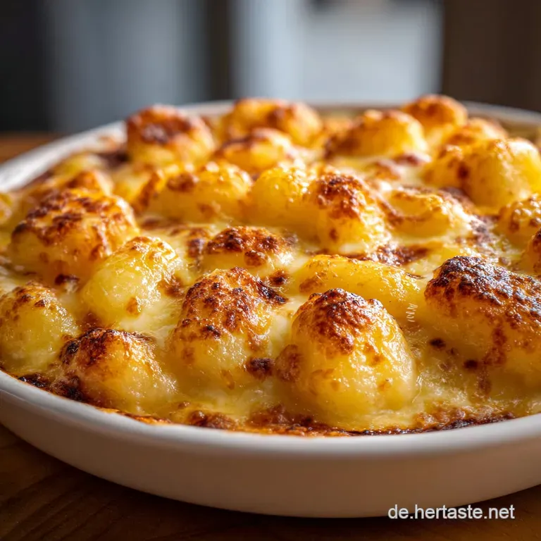 Creamy gnocchi auflauf, plated with a sprinkle of fresh parsley. Toasty, slightly crisp topping with soft, pillowy gnocchi...