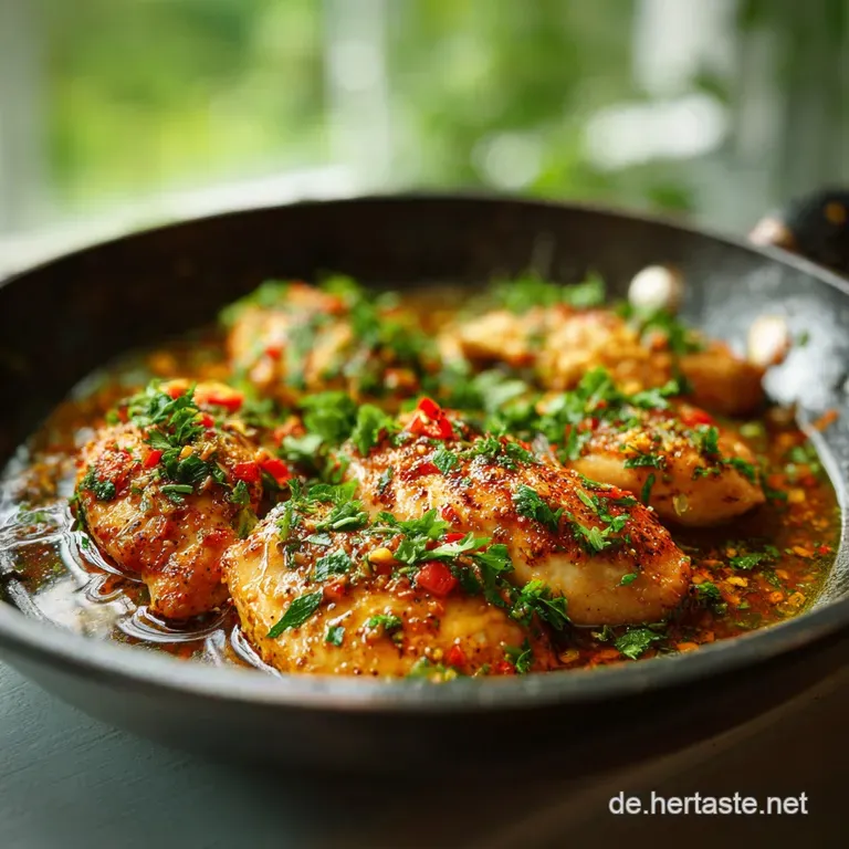 Elegant plate of tender chicken in a velvety sauce, garnished with fresh herbs and served with fluffy white rice. Steaming!