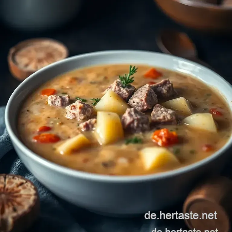 Herzhafte Hackfleisch-Lauch-Suppe presentation