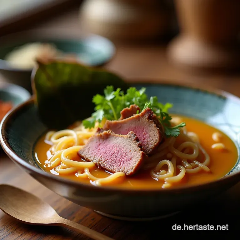 Hokkaidostil Miso Ramen Tiefgr&uuml;ndige Br&uuml;he Mit Knusprigem Hackfleisch Und Perfekt Gegartem Ei presentation