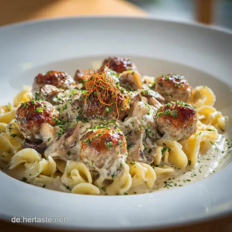 Herzhaftes Wohlf&uuml;hlessen Cremige Pilzrahmso&szlig;e mit saftigen Hackb&auml;llchen und feinen Nudeln