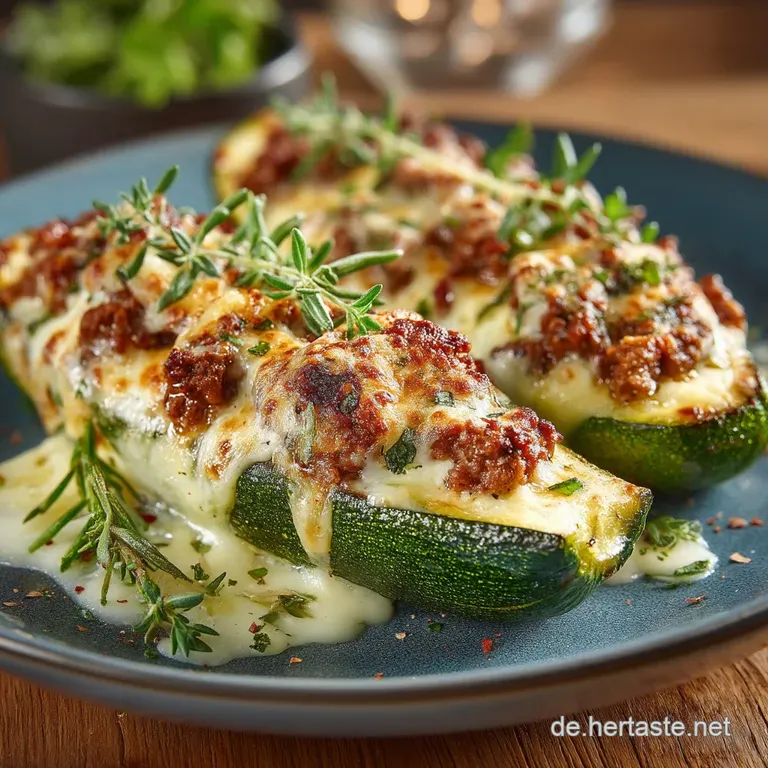 Herzhafte Zucchinischiffchen Bavaria Gef&uuml;llt Mit Hackfleisch Und K&auml;se &Uuml;berbacken presentation