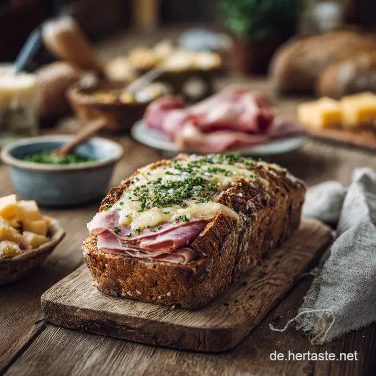 Herzhaftes Kastenbrot mit Käse und Schinken FeierabendGlück ohne Hefe