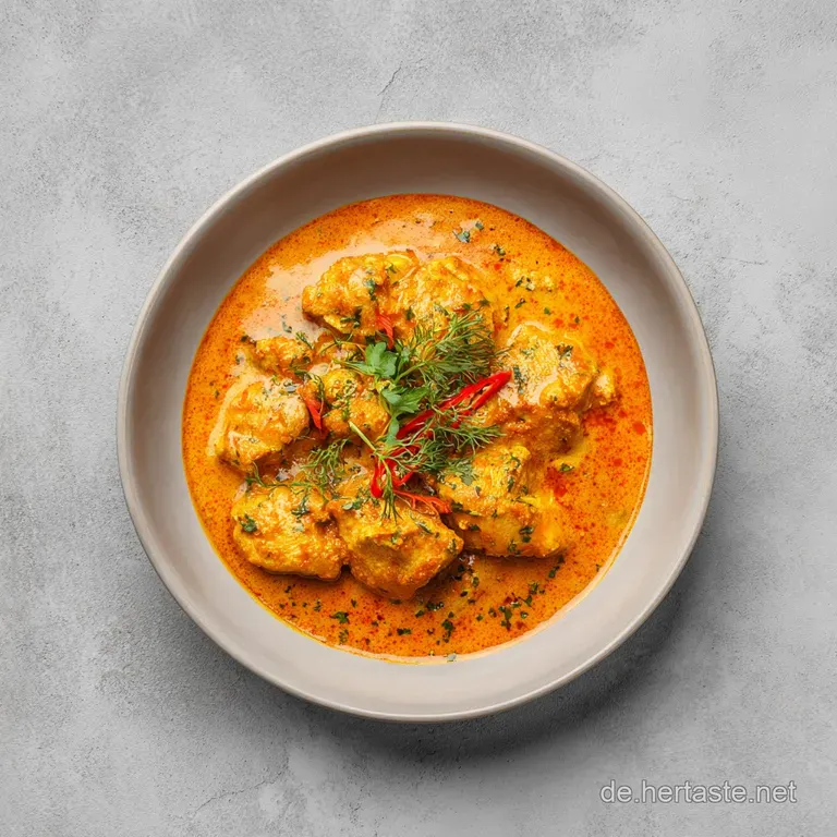 A vibrant bowl of butter chicken, glossy with sauce, garnished with cilantro and a side of fluffy naan bread.
