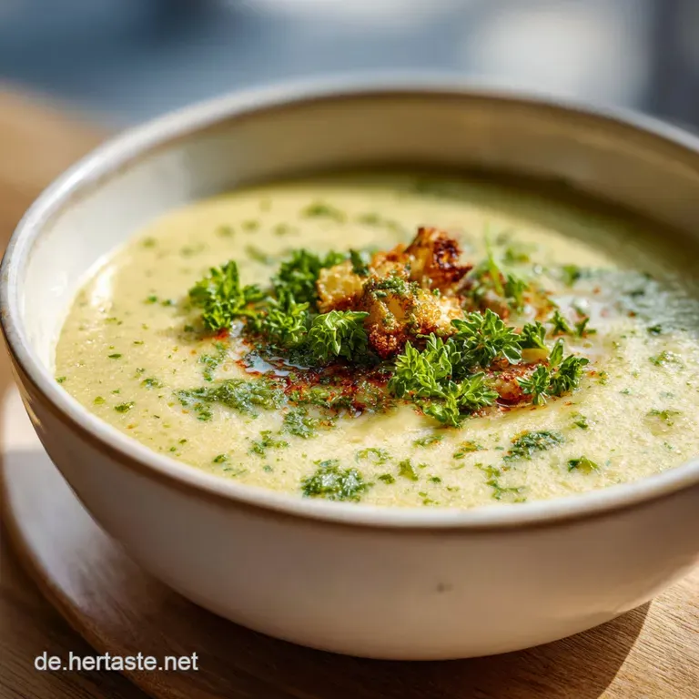 A bright bowl of vegetarian soup; garnished with fresh herbs and a swirl of cream, ready to be savored with a crusty bread...