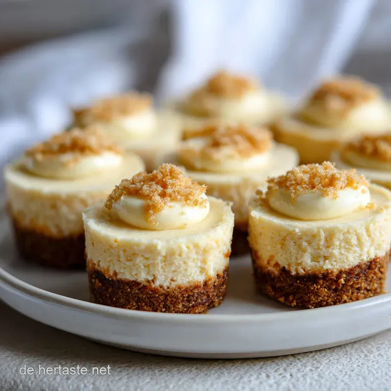 Elegant miniature cheesecakes artfully arranged on a white platter, each with a perfect swirl on top.