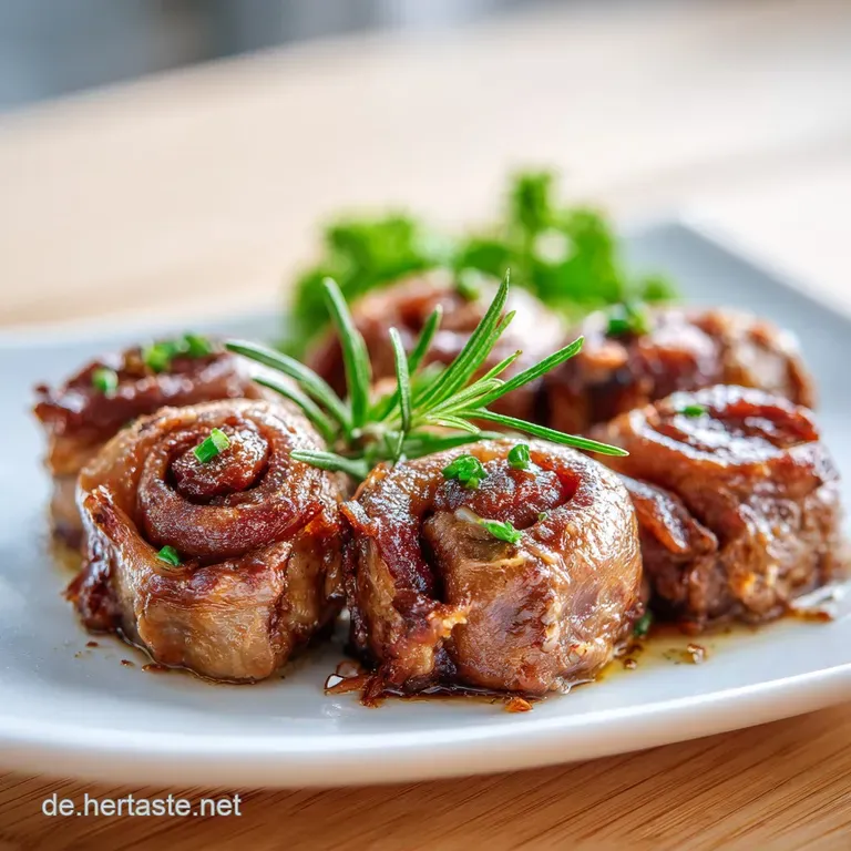 Savory beef roulade plated with creamy mashed potatoes; glistening gravy and fresh parsley create an inviting visual.