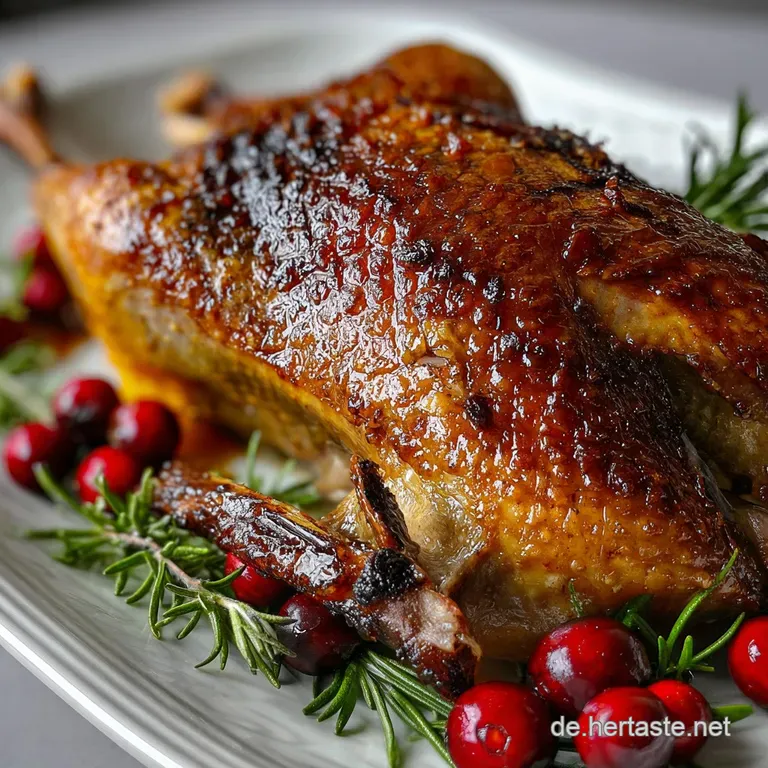 Tender goose slices arranged neatly on a white plate, alongside elegant quenelles of creamy potato mash and braised red ca...