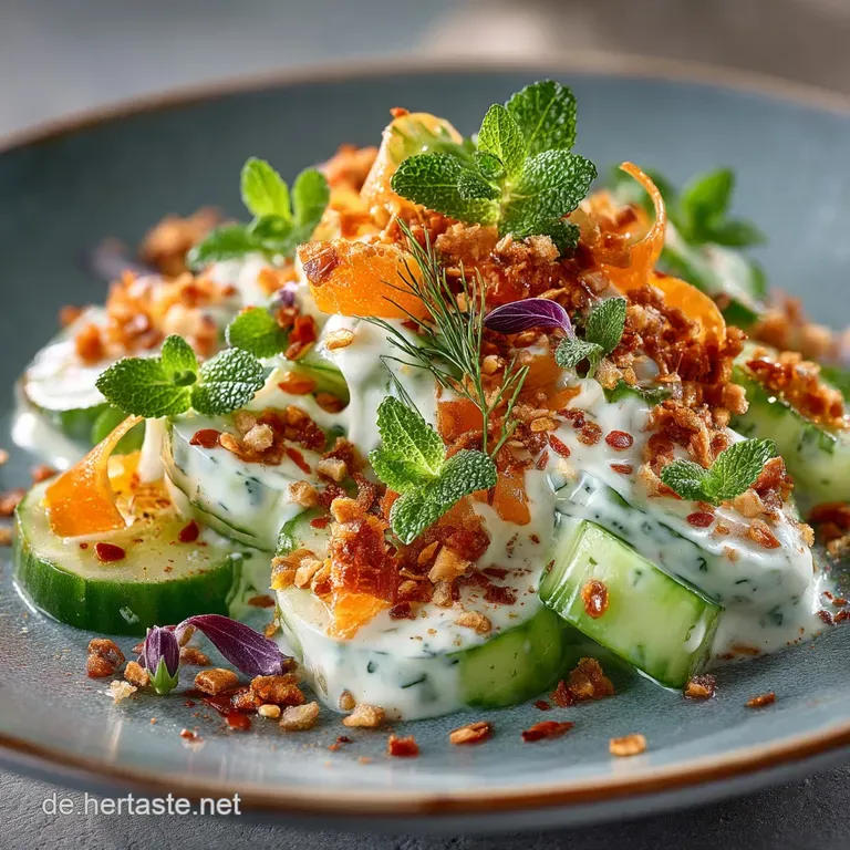 Omas Cremiger Gurkensalat Mit Frischem Joghurtdilldressing presentation
