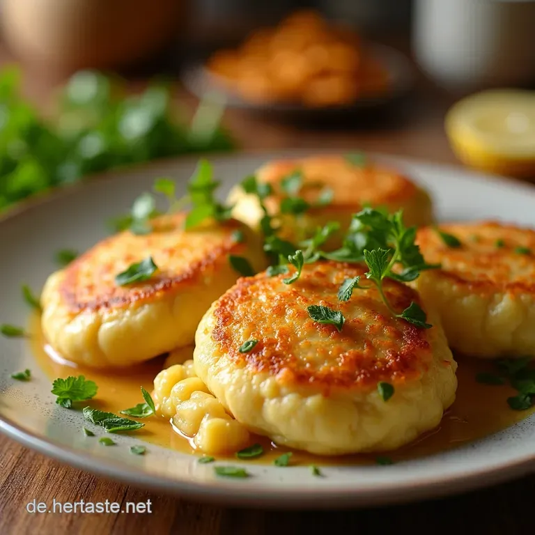 Knusprige Kartoffelk&auml;sepuffer Mit Kr&auml;uterquark presentation