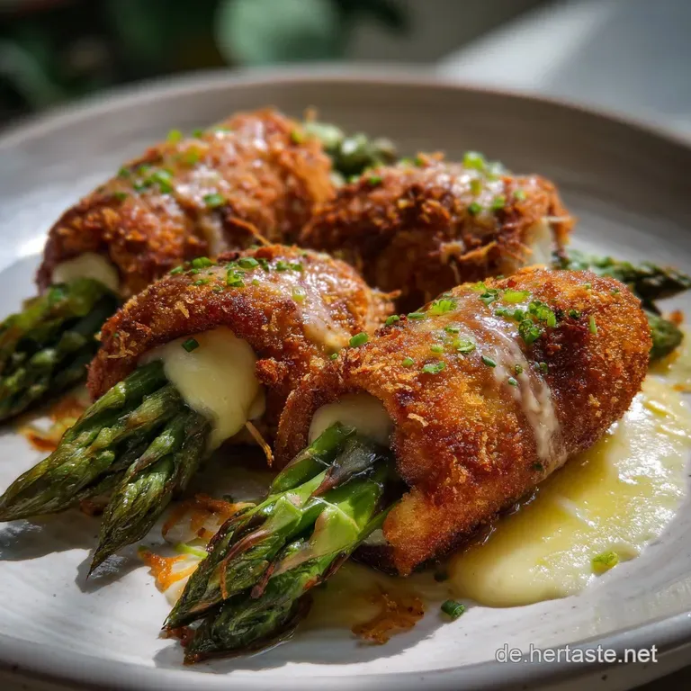Spargel Cordon Bleu R&ouml;llchen: Knusprige Fr&uuml;hlingsrolle presentation