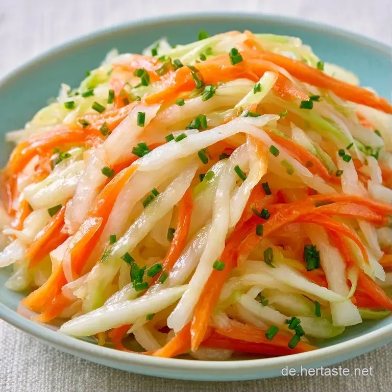 Hellgr&uuml;ner Kohlrabisalat mit gl&auml;nzenden Apfelspalten auf einer wei&szlig;en Keramikplatte, locker und luftig angerichtet.