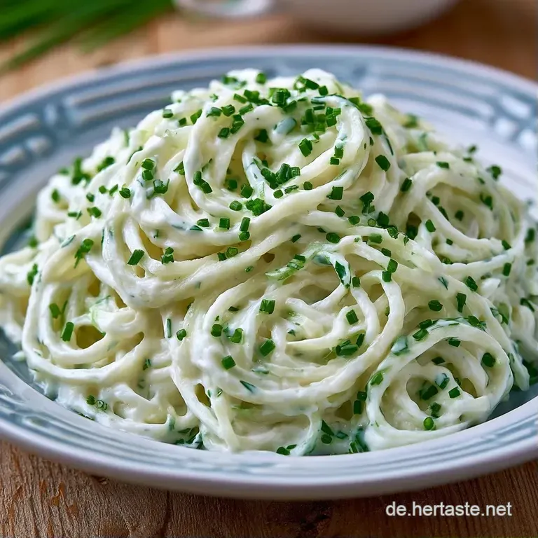 Ein wei&szlig;er Porzellanteller mit aufgeschichtetem, blassgr&uuml;nem Kohlrabi in gl&auml;nzender Joghurtcreme und feinen Dillspitzen.