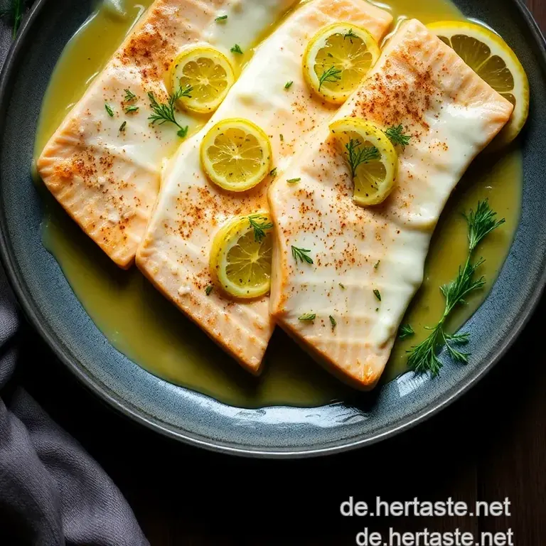 K&ouml;stliches Zanderfilet Auf Der Haut Gebraten Mit Zitronen-Dill-Sauce presentation