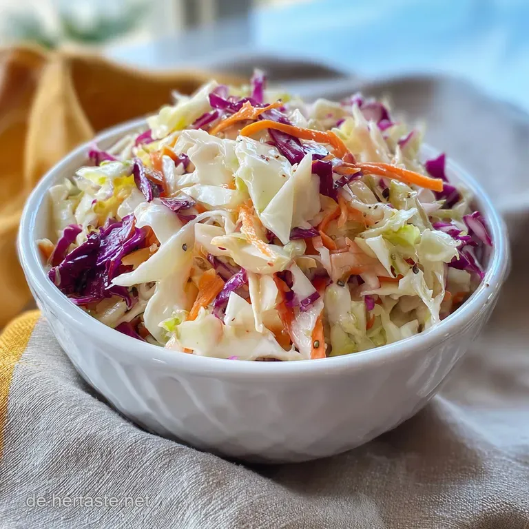 Elegant krautsalat presentation, mounded high on a white plate. The shredded cabbage catches the light, showcasing its cri...