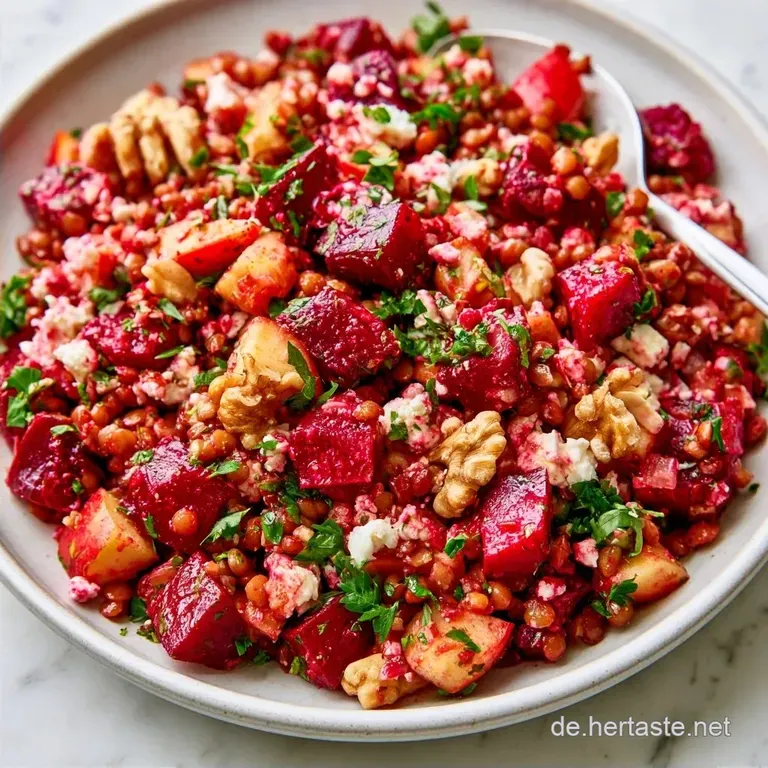Linsensalat mit Roter Bete mit Feta und Apfel