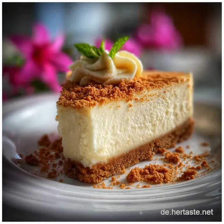 Slice of luscious cheesecake with smooth filling, cookie crust, drizzled caramel, presented on a white dessert plate.