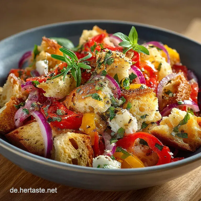 Der Italienische Sommerhit Herzhafter Mediterraner Brotsalat Panzanella Art presentation