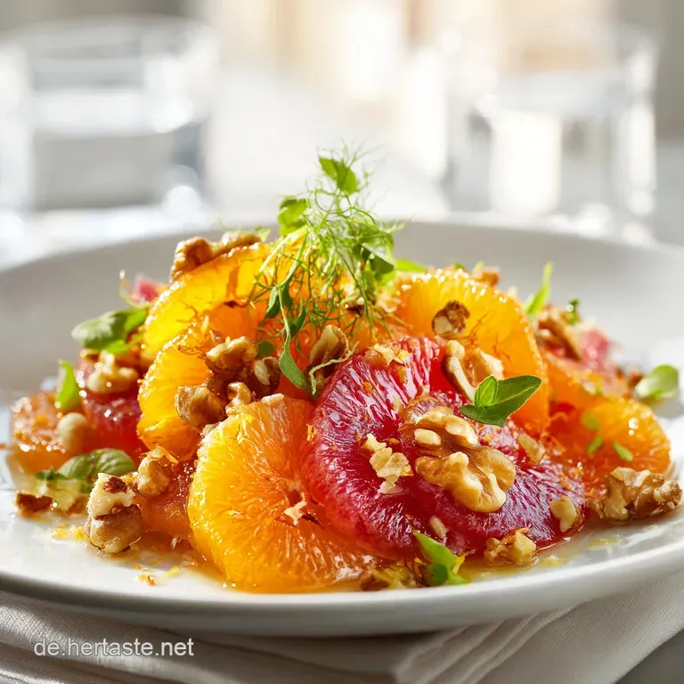 Sonnenscheinm&ouml;hrensalat Mit Orangeningwerdressing Und Walnusscrunch presentation