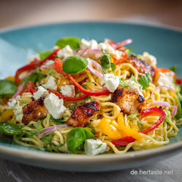 Sommerlicher Zoodelsalat Mit Cremigem Kr&auml;uterfetadressing presentation