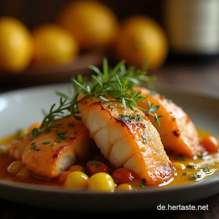 Goldbraune Dorade Aus Dem Ofen Mediterraner Fischgenuss Mit Wurzelgem&uuml;se Zitronenthymian presentation
