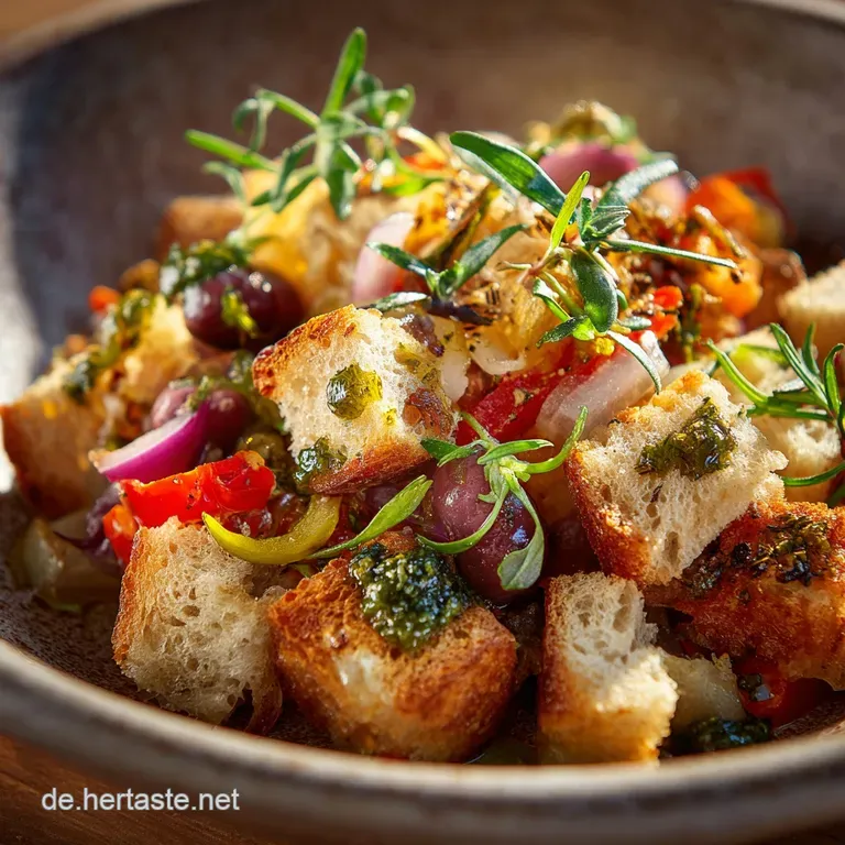 Sonniger Panzanella Authentischer Mediterraner Brotsalat presentation