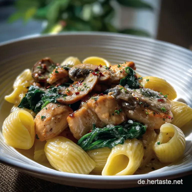 Pasta Mit Hhnchen Blattspinat Champignons Rewe: Einfach & Lecker presentation