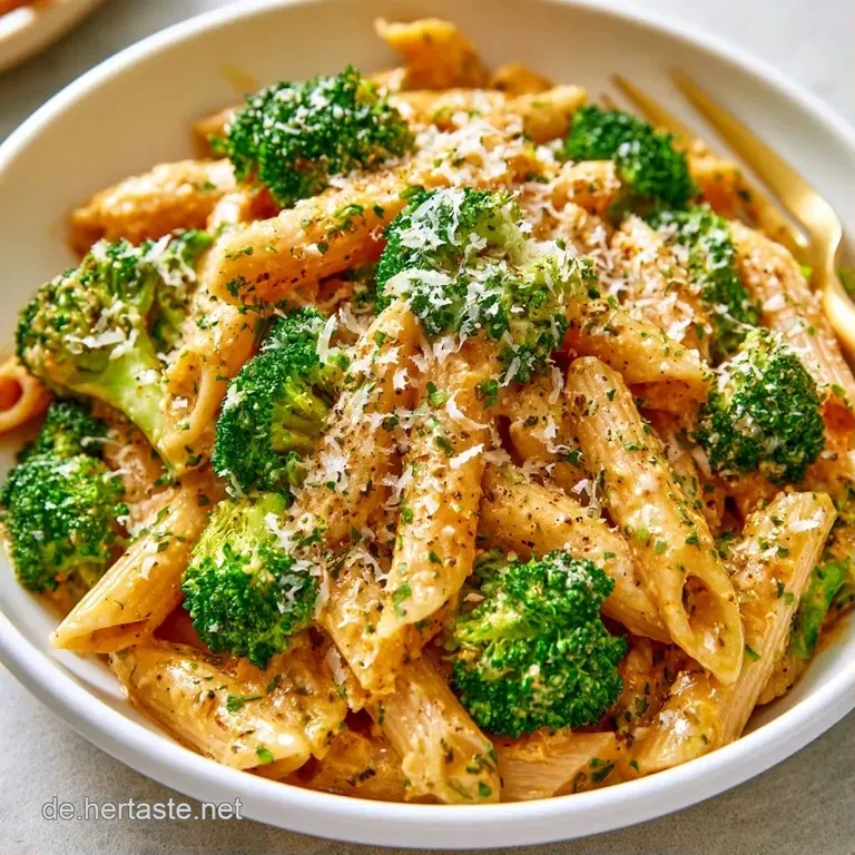 Ein helles Arrangement aus gl&auml;nzender Pasta, gr&uuml;nen Brokkolir&ouml;schen, wei&szlig;em Parmesan und roten Chiliflocken auf Keramik.