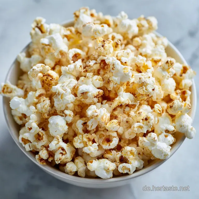 Golden popcorn piled high in a rustic wooden bowl, inviting and warm, with a dusting of fine sea salt visible.