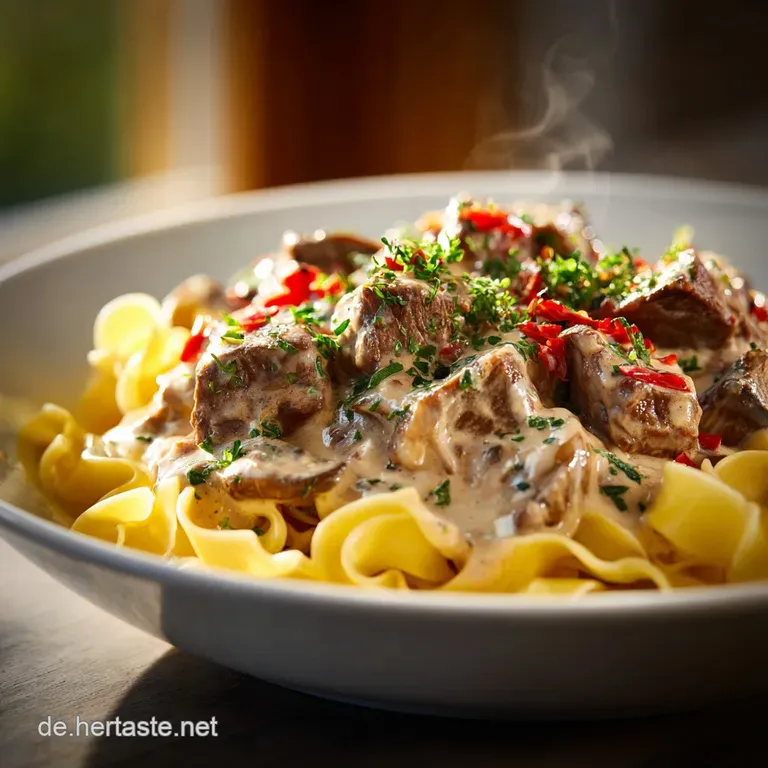 Rahmrinderfilet Stroganoff: Der Elegante Feierabend-Klassiker in Sahnesauce presentation