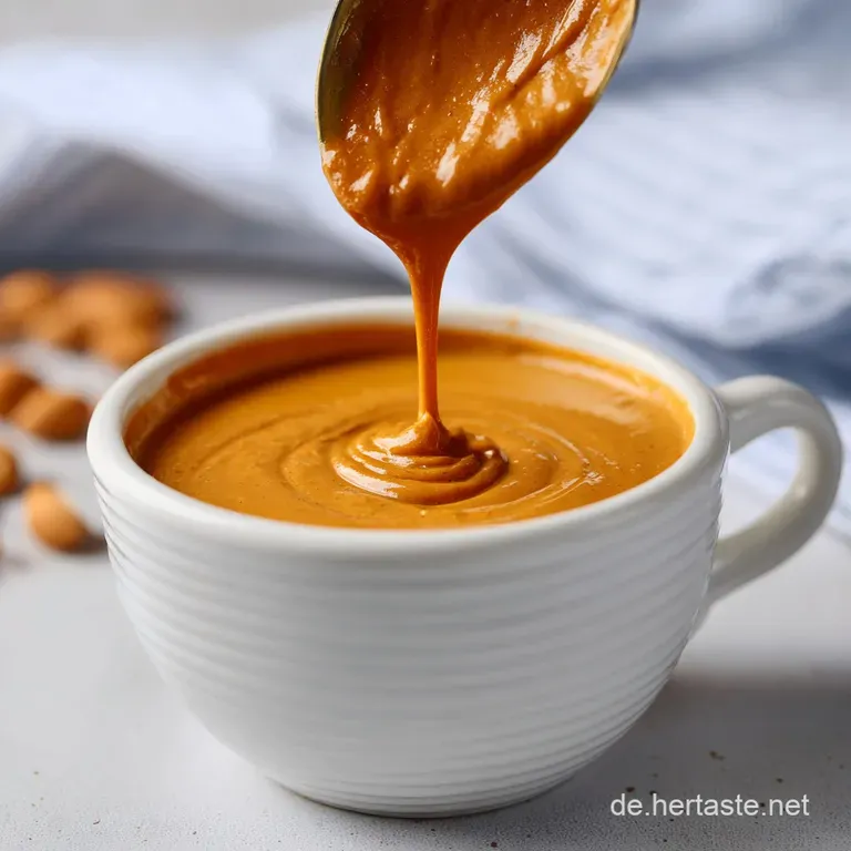 Golden peanut sauce drizzled artfully over noodles, topped with peanuts and scallions, creating an appetizing and colorful...