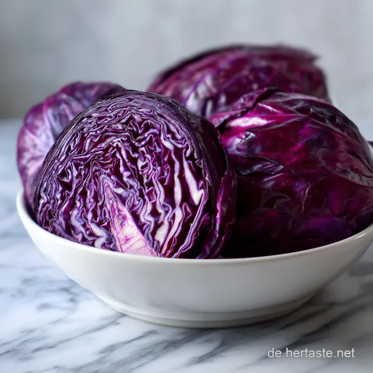 A spoonful of glistening, braised red cabbage next to roasted duck. Festive colors on white plate with herbs add a final t...
