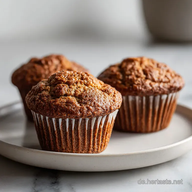 A trio of warm muffins, dusted lightly with powdered sugar, on a rustic ceramic plate.