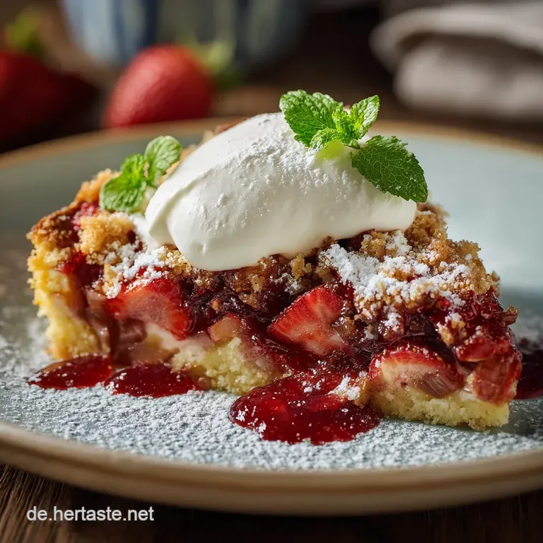 Saftiger Erdbeerrhabarberjoghurtkuchen Mit Knusprigen Streuseln presentation