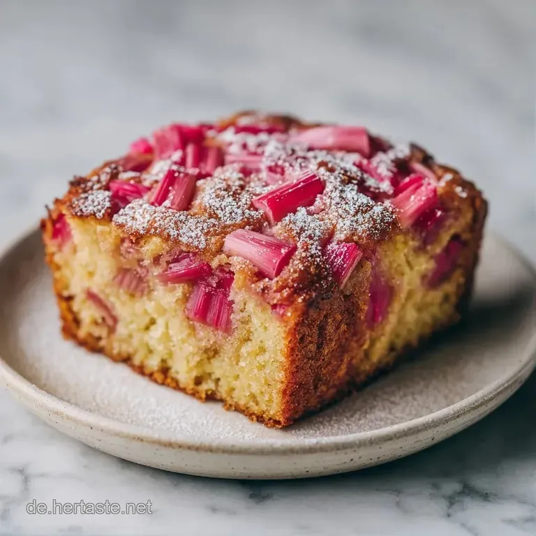 Ein saftiges St&uuml;ck rosa-goldener Kuchen auf wei&szlig;em Porzellan mit einem Klecks Sahne auf rustikalem Holzhintergrund.