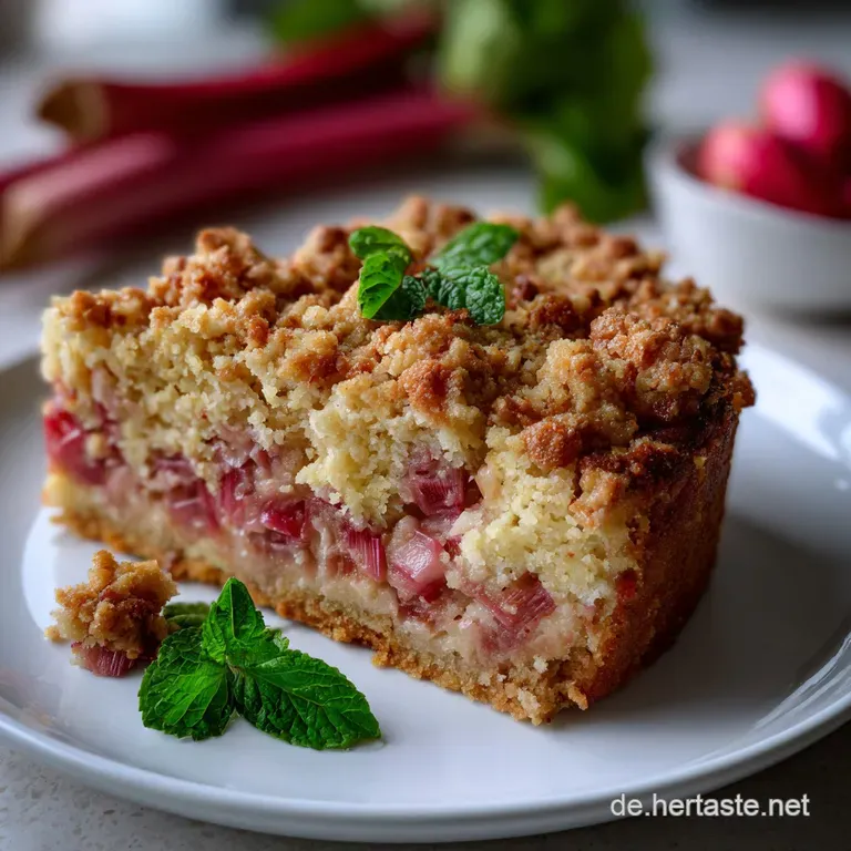 Rhubarb Crumble Cake: Saftiger Rhabarberkuchen Mit Streuseln presentation