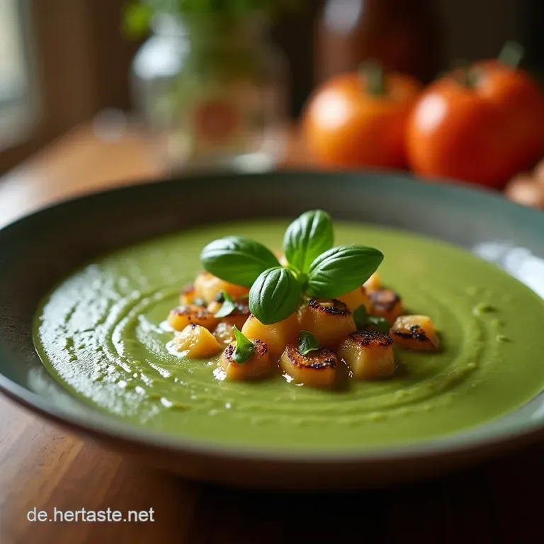 Der Gr&uuml;ne Traum Blitzschnelle Cremige Basilikumsuppe Mit Ger&ouml;steten Pinienkernen presentation