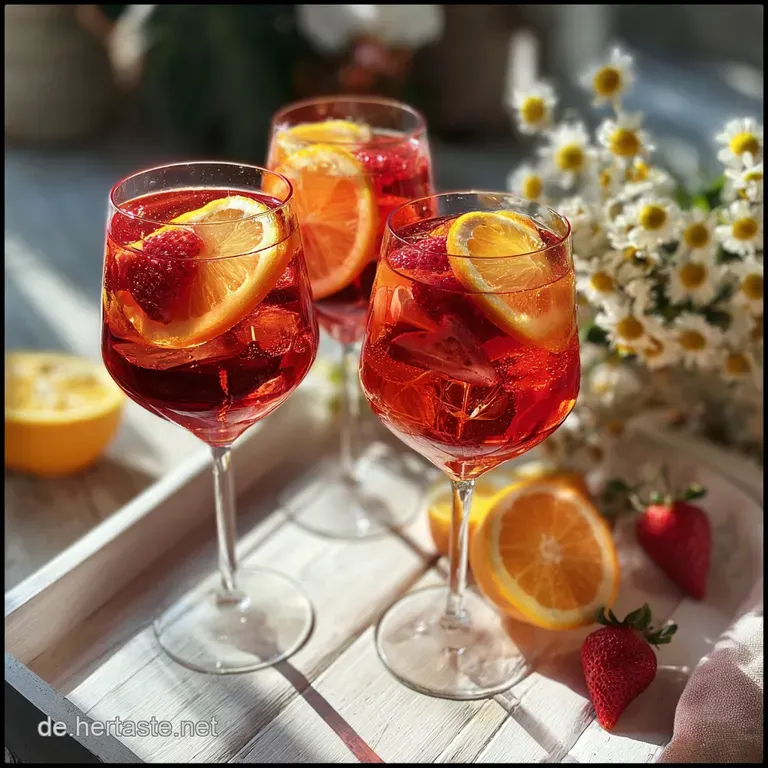 A refreshing Sarti spritz in a stemmed glass, adorned with a juicy orange slice and effervescent bubbles, staged for serving.