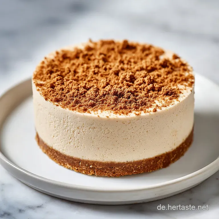 A slice of spiced cookie cake, revealing creamy layers and a crisp cookie base, elegantly presented.