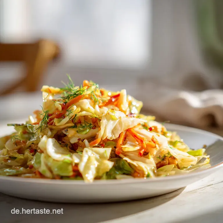 A vibrant portion of spiced cabbage and meat, piled high in a rustic bowl, garnished with fresh parsley.