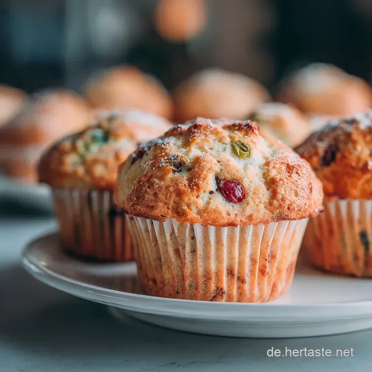 A single vegan muffin with a cracked top, dusted with powdered sugar, elegantly presented on a small white plate.