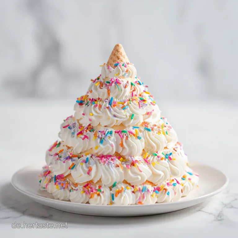 A generous slice of layered cake with bright fruit filling is artfully placed on a white plate with fresh berries.